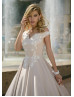 Champagne Satin Ivory Lace Wedding Dress